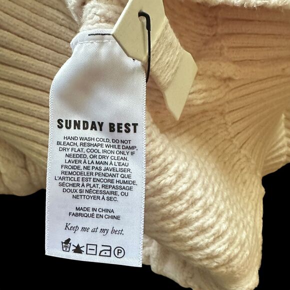 Sunday Best Pale Pink Oversized Cotton Blend Crewneck Cable Knit Sweater Size S - Picture 8 of 8